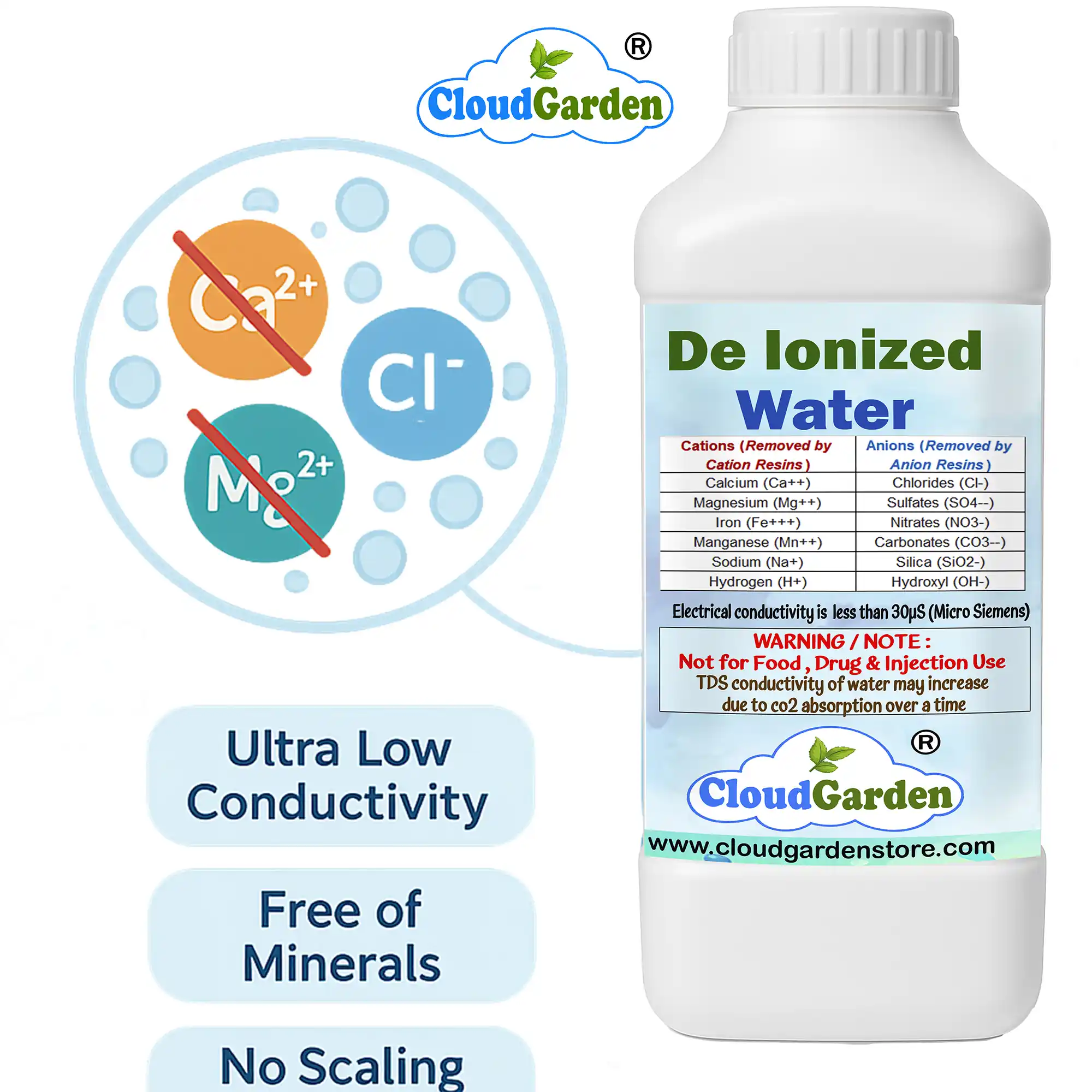 Ultra pure deionised water 1 liter for residue free cleaning and appliances