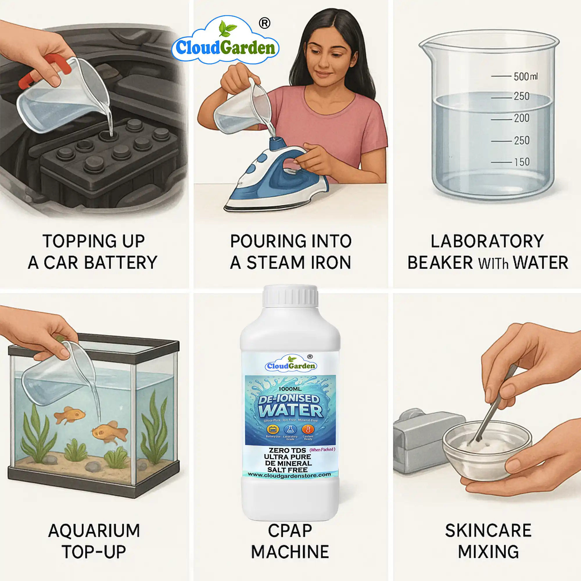 Ultra pure deionised water 1 liter purification process using ion exchange