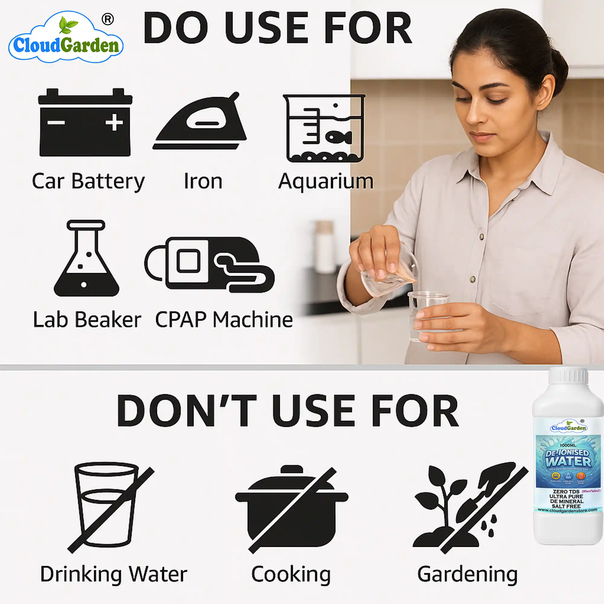 Ultra pure deionised water 1 liter safety instructions and usage guidelines