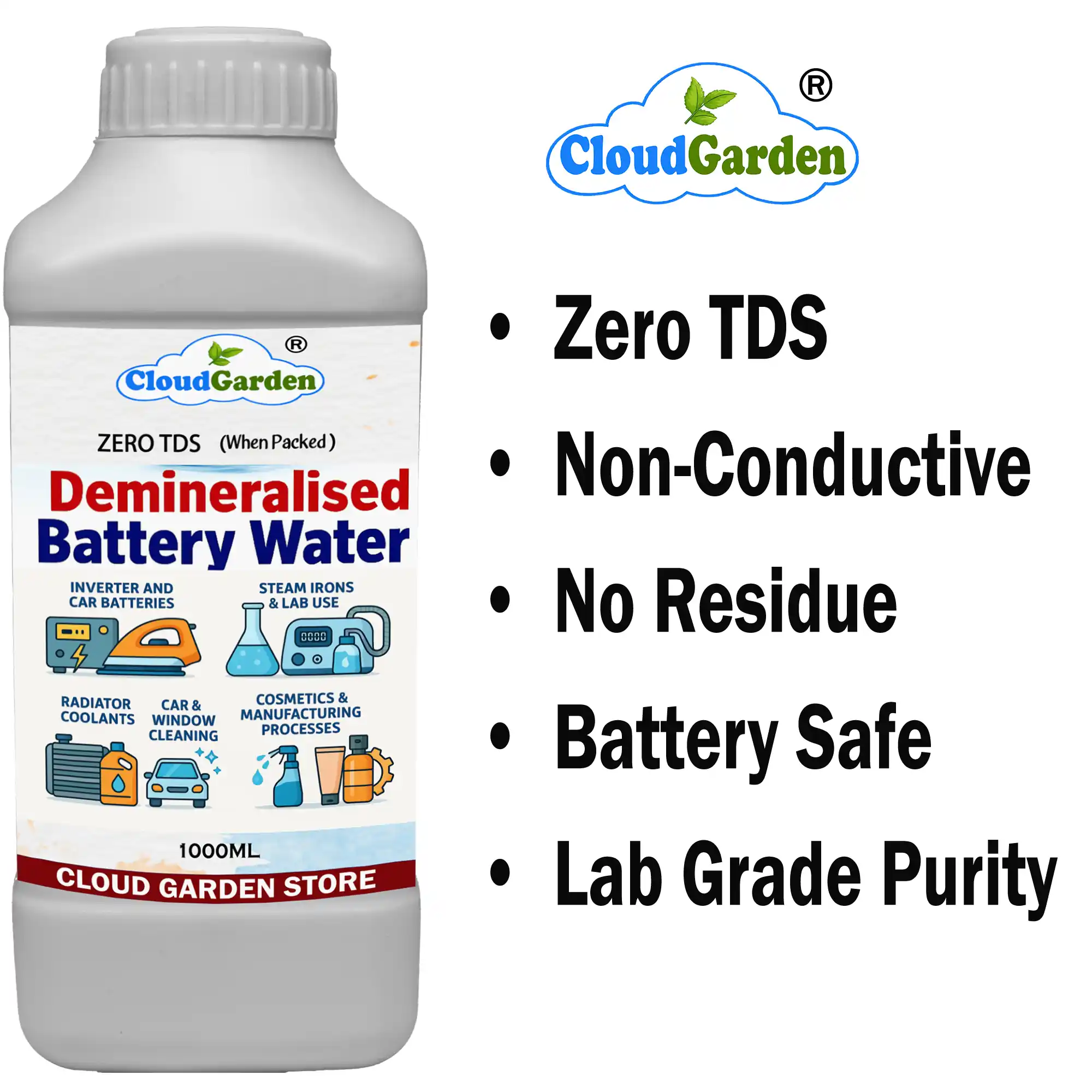 Ultra pure demineralised demineralized water 1 liter for industrial applications
